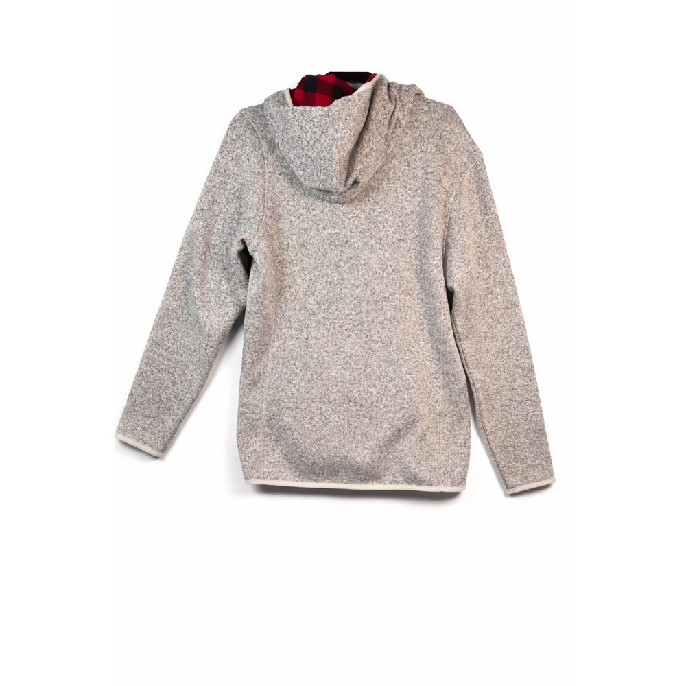 Eddie Bauer Women's Sweater Pullover Gray Size L Hoodie Lined W/Buffalo Plaid - Picture 2 of 4
